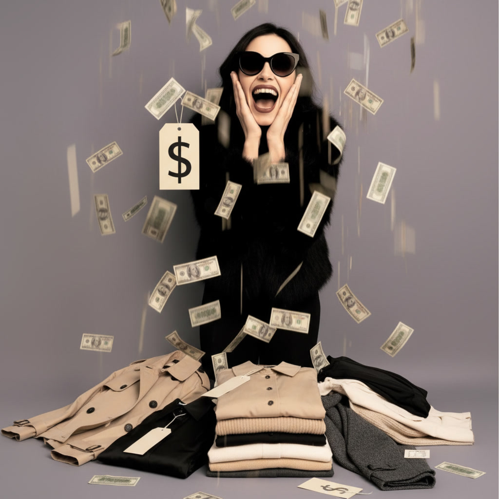 gemini 2.5 flash image mach diese frau wie sie geld mit klamotten verdient geld regnet vom himmel die f 0